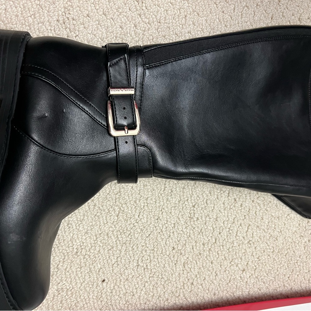 Black Leather Riding Boots with Buckle